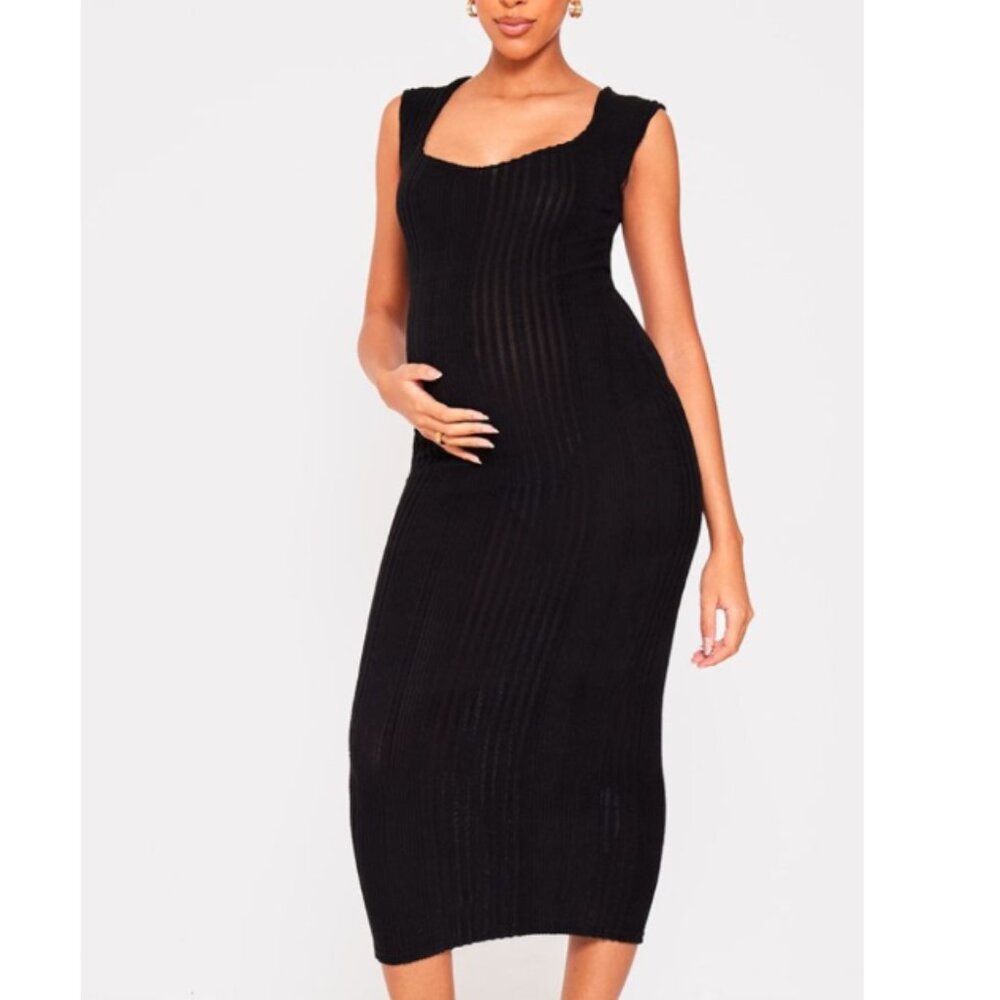 PrettyLittleThing Maternity Black Brushed Rib Sweetheart Neckline Midaxi Dress